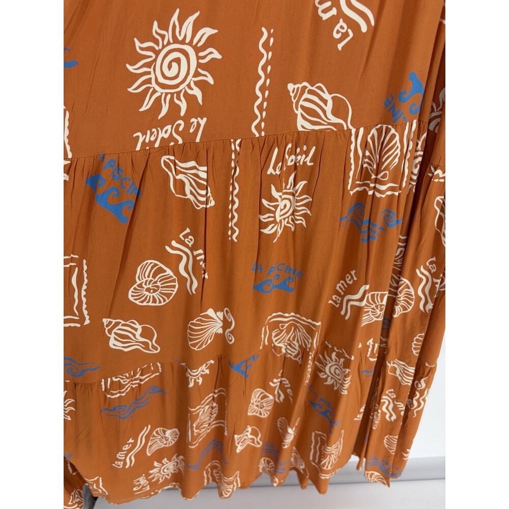Patrons of Peace Maxi Dress Womens Small Boho Orange Print Tie Strap Flowing - Picture 11 of 12